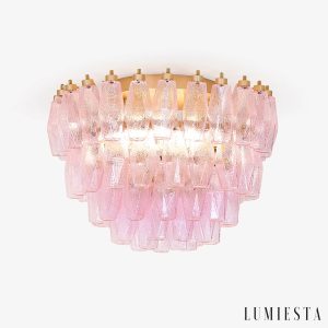 Lampa sufitowa glamour złota z różowym szkłem Fiume - widok z przodu