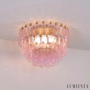 Fiume - glamour lampa sufitowa ze złotym stelażem i różowymi kloszami
