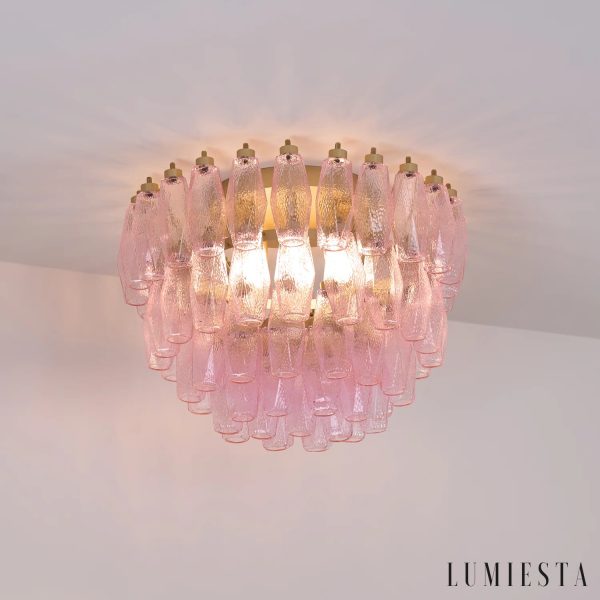 Fiume - glamour lampa sufitowa ze złotym stelażem i różowymi kloszami
