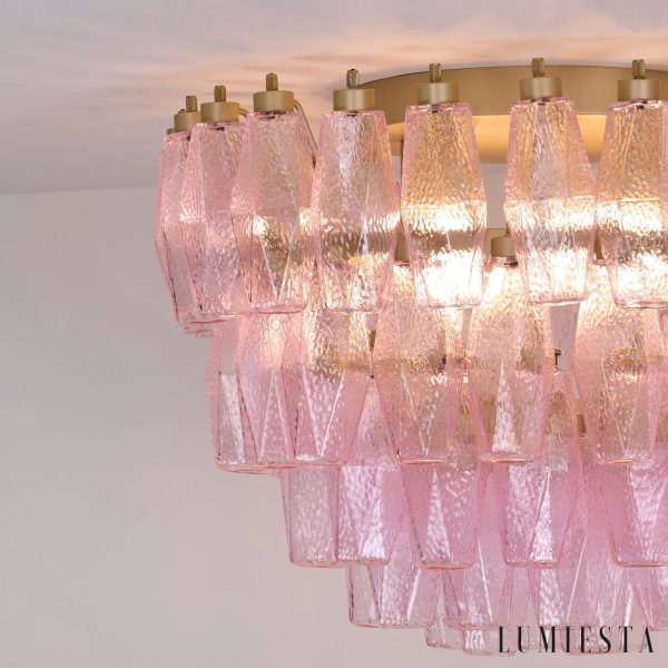 Lampa Fiume sufitowa glamour - detal metalowej konstrukcji i różowego szkła