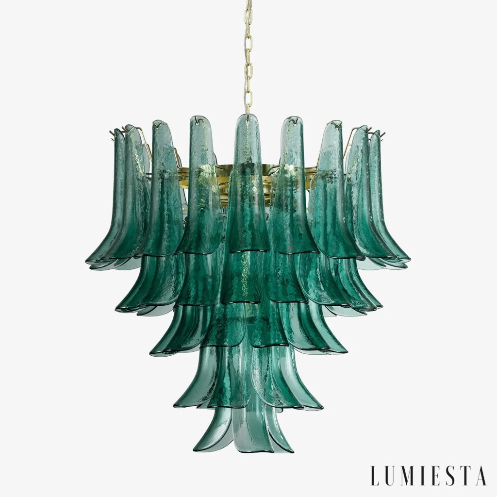 Lampa wisząca szklana niebiesko-złota, Fogapia, nowoczesny żyrandol glamour Ø65 cm