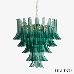 Lampa wisząca szklana niebiesko-złota, Fogapia, nowoczesny żyrandol glamour Ø65 cm