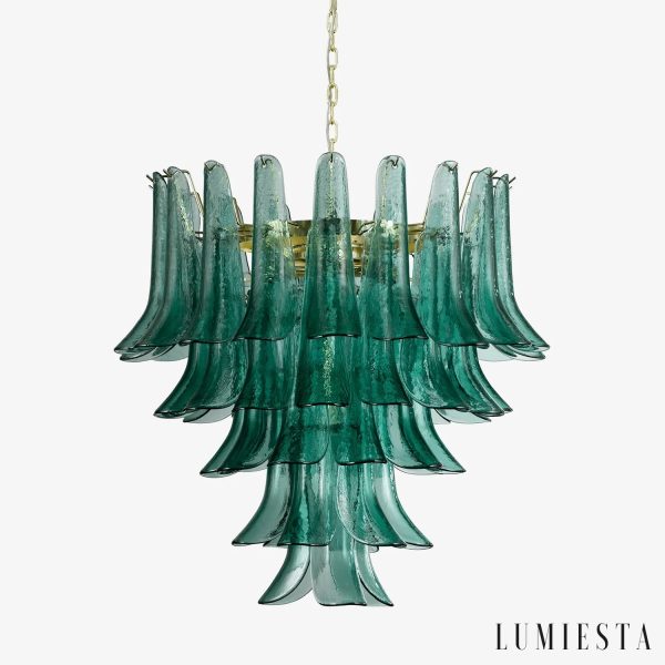 Lampa wisząca szklana niebiesko-złota, Fogapia, nowoczesny żyrandol glamour Ø65 cm