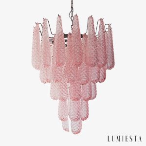 Lampa wisząca ze różowego szkła Forma do salonu, glamour, widok z przodu