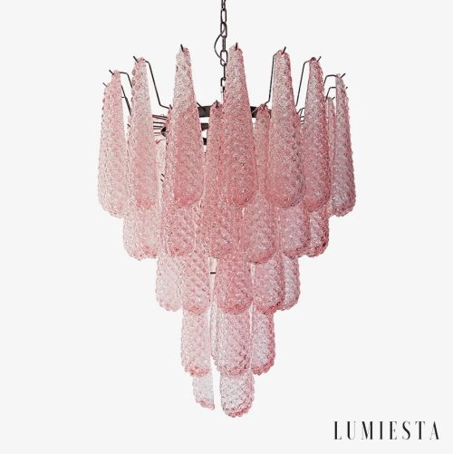 Lampa wisząca ze różowego szkła Forma do salonu, glamour, widok z przodu