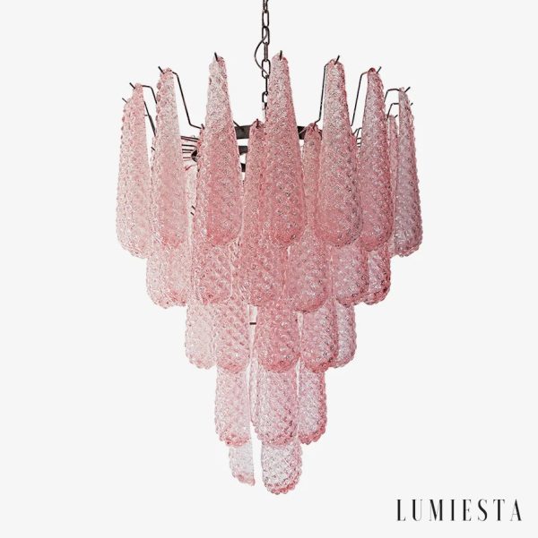 Lampa wisząca ze różowego szkła Forma do salonu, glamour, widok z przodu