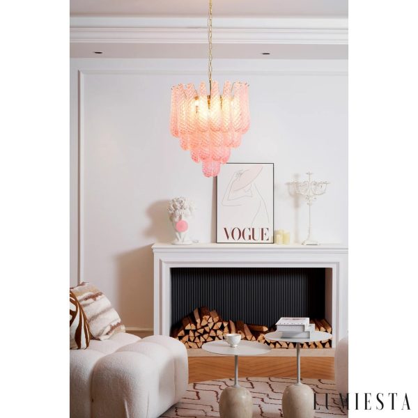 Forma - różowa lampa wisząca glamour, pełny widok na całą bryłę