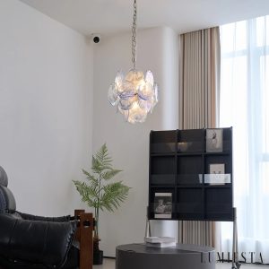 Fulmine - lampa wisząca szklana niebieska nikiel w pełnej bryle