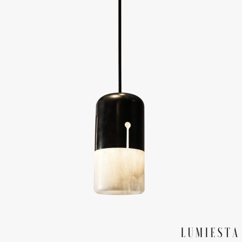 Funchal — lampa wisząca alabaster czarno-biała minimalistyczna Ø15 x H30 cm na białym tle