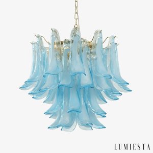lampa wisząca szklana niebieska złota Galassia - widok całego żyrandola Ø50/60/70 cm