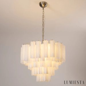 Garda - lampa wisząca glamour z niklu i mrożonego szkła, ujęcie z boku