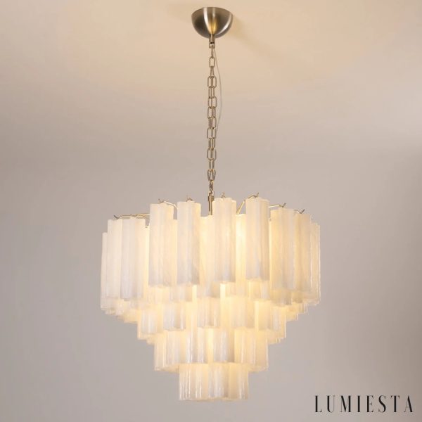 Garda - lampa wisząca glamour z niklu i mrożonego szkła, ujęcie z boku