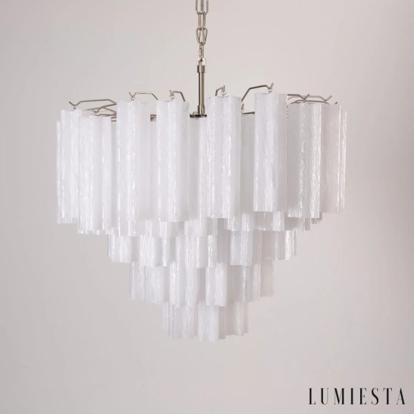 Garda - lampa wisząca z niklowaną konstrukcją i mlecznymi szklanymi elementami