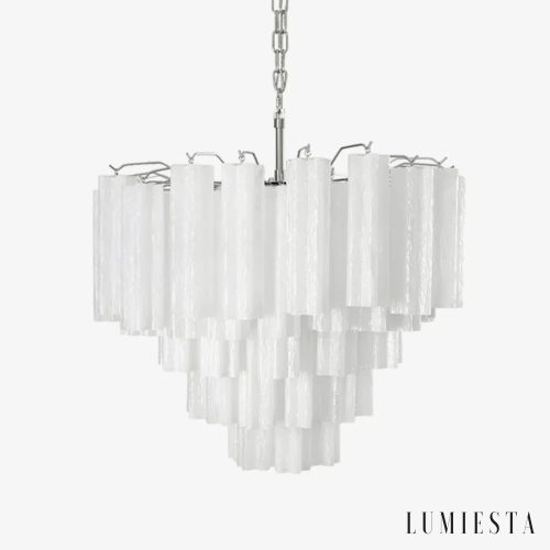 Lampa wisząca nikiel i mrożone szkło Garda do salonu, widok od przodu