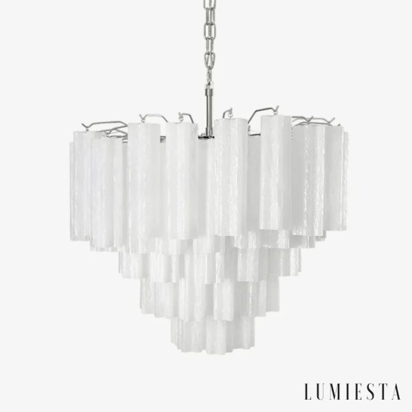 Lampa wisząca nikiel i mrożone szkło Garda do salonu, widok od przodu
