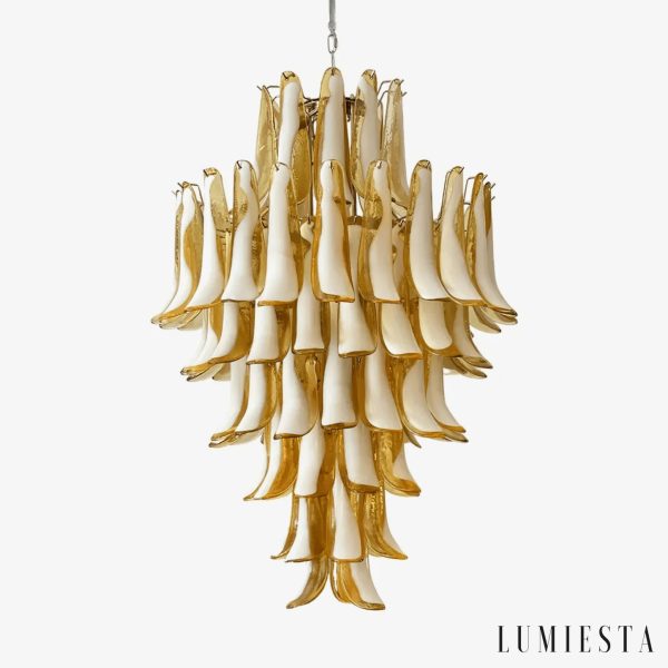 Lampa wisząca z białego i złotego szkła Genova - widok ogólny Ø80x120 cm
