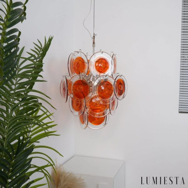 Ghiaccio - elegancka lampa wisząca z warstwą pomarańczowego szkła i metalu