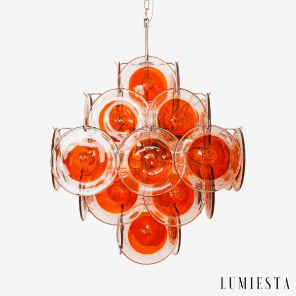 Lampa wisząca nikiel pomarańczowe szkło Ghiaccio do salonu, widok z przodu