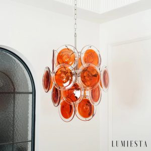 Ghiaccio - lampa wisząca nikiel pomarańczowe szkło, widok od spodu