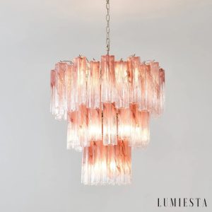 Giglio - lampa wisząca z niklu i różowego szkła, ujęcie całej bryły