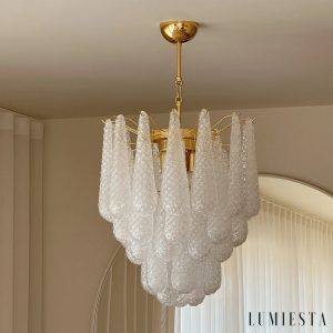 Lampa wisząca ze szkła biała złota Giove - widok z przodu