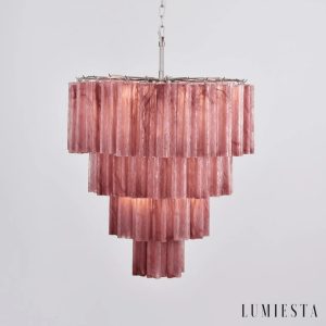 Grazia - lampa wisząca z niklowanym stelażem i szklanymi elementami bursztynowymi