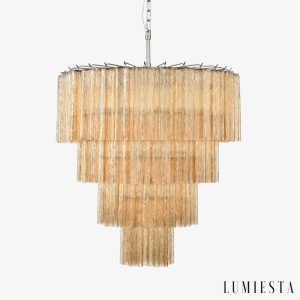 Lampa wisząca nikiel i bursztynowe szkło Grazia Ø70 cm - widok od przodu