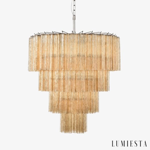 Lampa wisząca nikiel i bursztynowe szkło Grazia Ø70 cm - widok od przodu