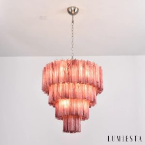 Grazia - pełny widok lampy wiszącej z niklu i bursztynowego szkła
