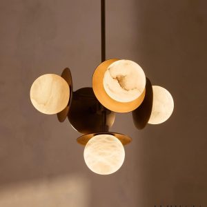 Guarda - brązowo-biała lampa wisząca z okrągłym kloszem, widok z boku