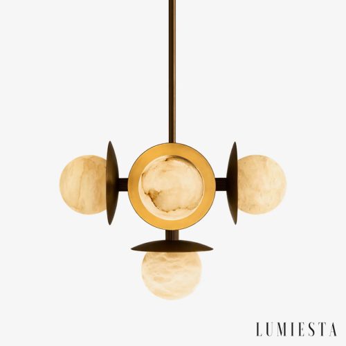 Lampa wisząca alabastrowa brązowa okrągła Guarda - widok z przodu, Ø38 cm