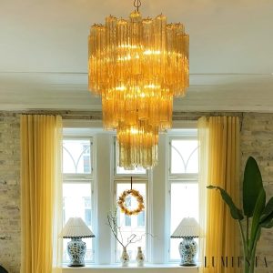 Lumiesta Imperio - Lampa wisząca glamour, szkło żółte/niebieskie do salonu, Ø65x75 cm
