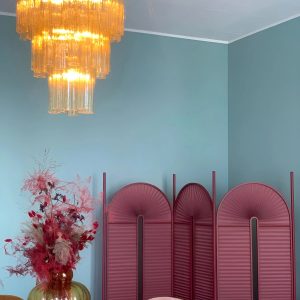 Lumiesta Imperio - Lampa wisząca glamour, szkło żółte/niebieskie do salonu, Ø65x75 cm