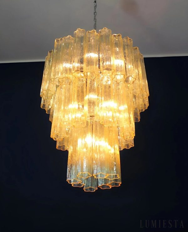 Lumiesta Imperio - Lampa wisząca glamour, szkło żółte/niebieskie do salonu, Ø65x75 cm