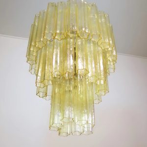 Lumiesta Imperio - Lampa wisząca glamour, szkło żółte/niebieskie do salonu, Ø65x75 cm