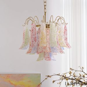 Incanto - lampa wisząca szklana glamour, detal kolorowych kloszy