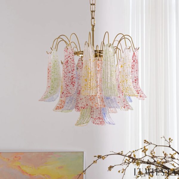 Incanto - lampa wisząca szklana glamour, detal kolorowych kloszy