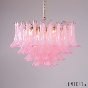 lampa wisząca szklana różowo-złota Ischia do salonu, widok od przodu