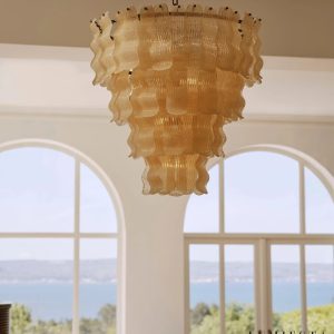 Żyrandol Lago - złota lampa wisząca z dekoracyjnymi szklanymi elementami
