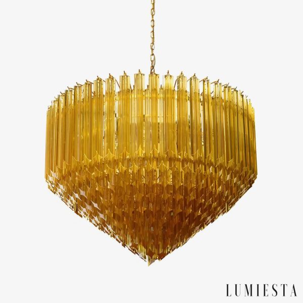 Lampa wisząca złota ze szkła bursztynowego Laguna - widok od przodu, średnica 75 cm
