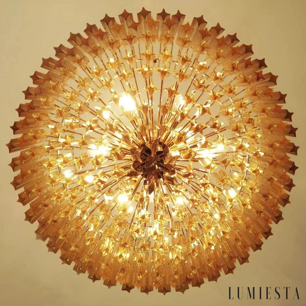 Lampa wisząca Laguna - pełny żyrandol glamour z bursztynowego szkła i metalu