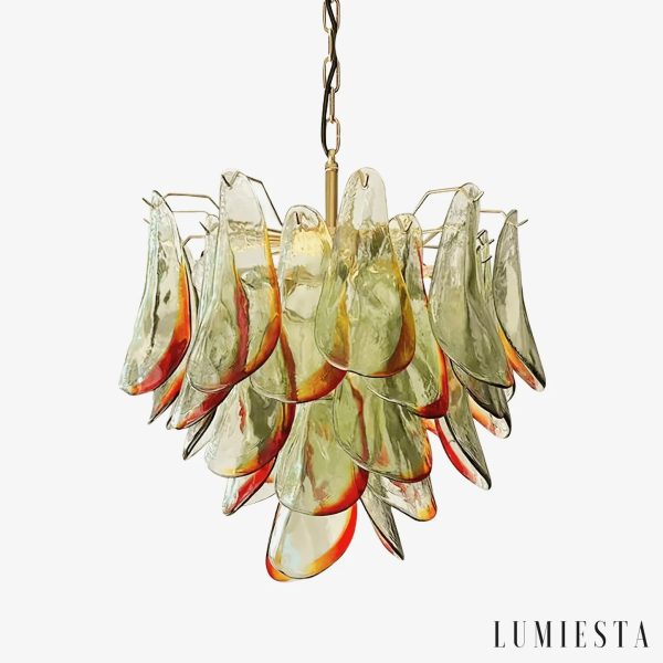 Lampa wisząca szklana zielono-złota Lecce do salonu, widok od przodu