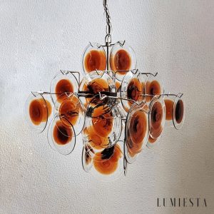 Lilea - żyrandol szklany z niklową oprawą i ciemnobrązowym wykończeniem, ujęcie z przodu
