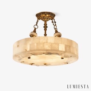 Lampa wisząca alabastrowa Lisboa, antyczny mosiądz, do salonu, Ø40/50/60 cm - widok z przodu
