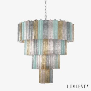 lampa wisząca szklano metalowa nikiel Loggia z metalową konstrukcją i szklanymi kloszami do salonu