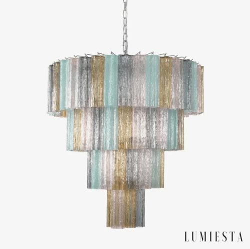 lampa wisząca szklano metalowa nikiel Loggia z metalową konstrukcją i szklanymi kloszami do salonu