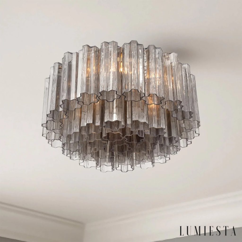Luce - metalowa podsufitka i szklane elementy, lampa sufitowa glamour