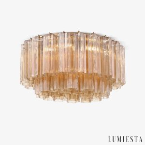 Lampa sufitowa metalowo-szklana złota Luce Ø56/81 cm do salonu, widok od przodu
