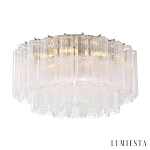 Szklane klosze lampy sufitowej Luce, metalowa rama w złotym kolorze