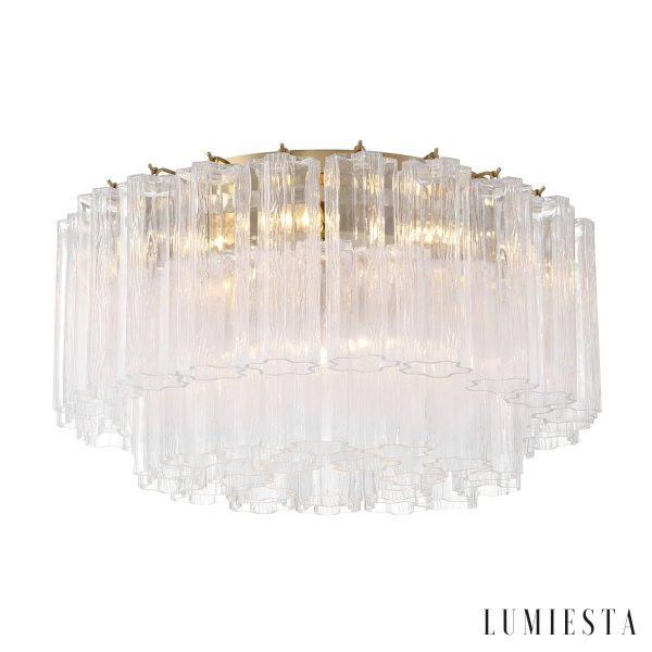 Szklane klosze lampy sufitowej Luce, metalowa rama w złotym kolorze